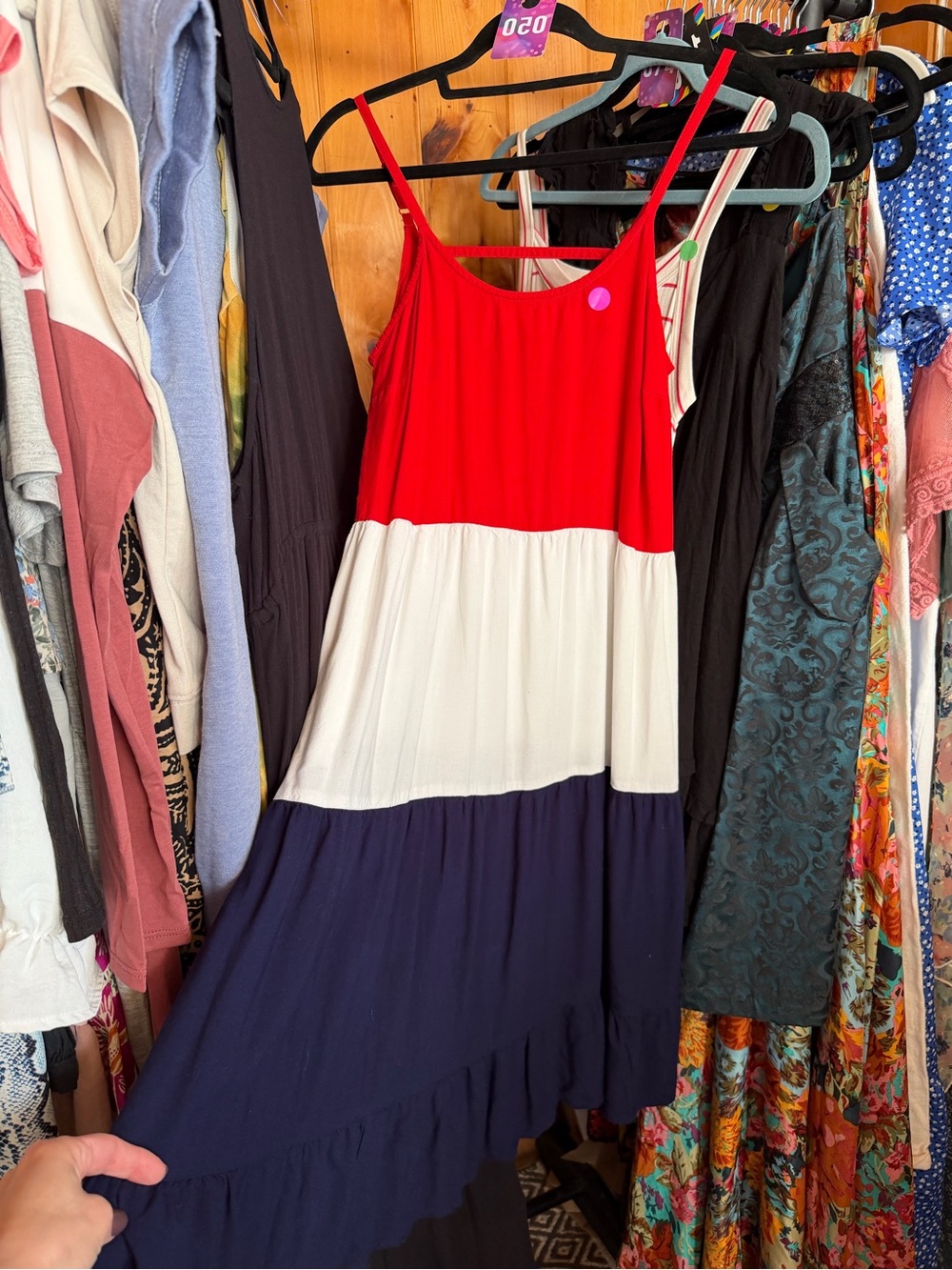Sleeveless Tricolor Maxi Dress - Red, White & Navy